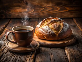 Sweet Bread & Coffee: Rustic Morning Delight on Dark Wood
