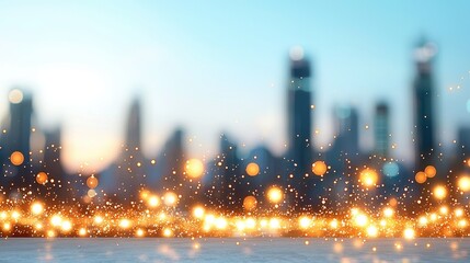 The blurred cityscape background features a captivating array of twinkling lights, creating a mesmerizing urban atmosphere that is ideal for enhancing any urban themed presentation.