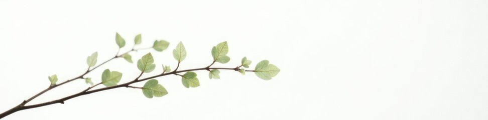 Fototapeta premium Delicate branch with tiny leaves on a crisp white background, isolated branches, small