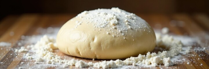 Dough resting in flour-covered couche cloth softly falls down little by little, texture, gentle, bread