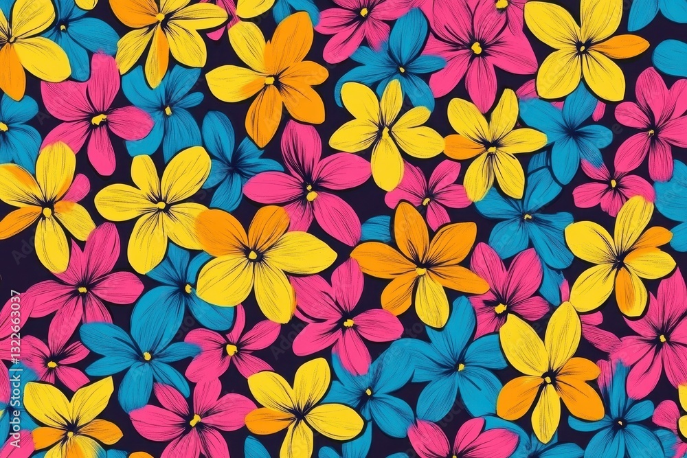 Poster abstract design featuring vibrant floral patterns and human silhouettes with dynamic colors against 