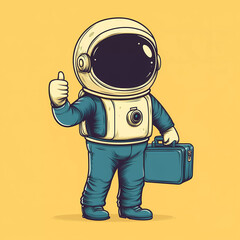 A cute cartoon astronaut in a blue suit with a briefcase, doing a thumbs-up pose.