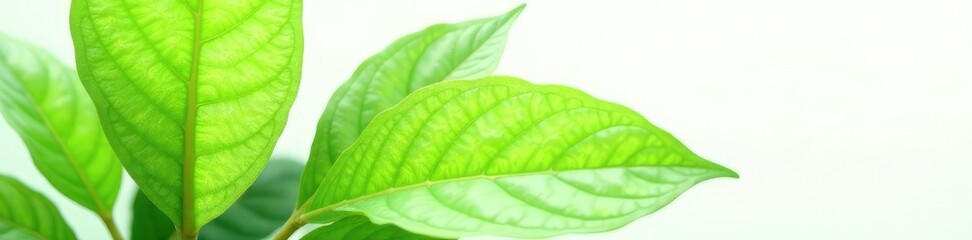 Obraz premium Green plant leaves with veins isolated on white background, closeup, stem