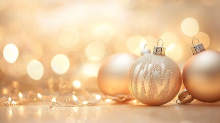Beautifully blurred Christmas scene with elegant ornaments radiant light reflections and a festive golden ambiance capturing holiday warmth