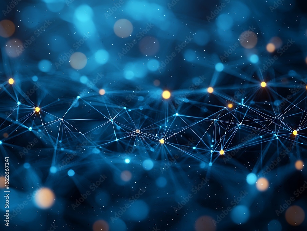 Poster a futuristic illustration showing connected nodes and network lines