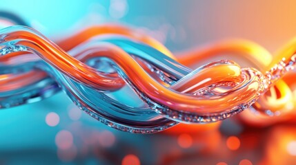 Abstract swirling blue and orange liquid.