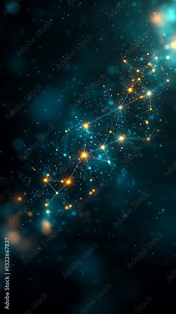 Poster abstract illustration of glowing connected points and particles in space