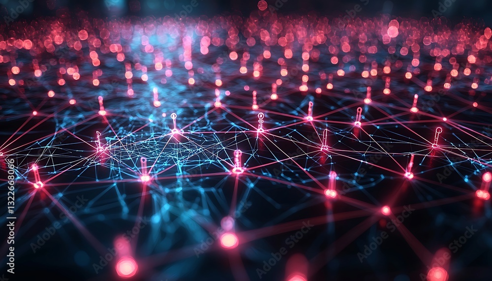 Aufkleber illuminated abstract digital network of interconnected data points is presented
