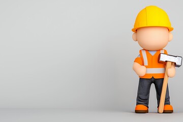 Cartoon Construction Worker with Mallet