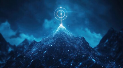 Digital Mountain Peak, Abstract Landscape,  Reaching New Heights,  Futuristic Concept