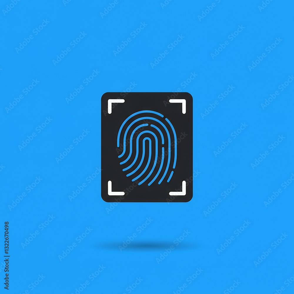 Poster scanning fingerprint icon on blue background for security access concept