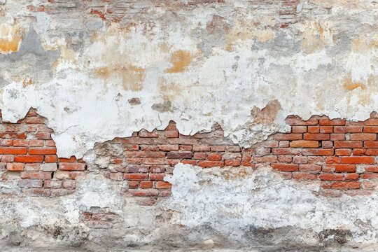 Fototapeta Weathered brick wall with peeling plaster (3)