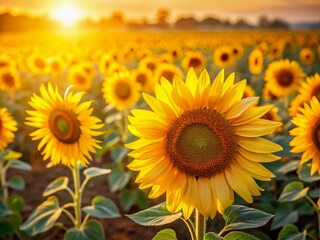 Vibrant Yellow Sunflower Field - Summer Meadow Landscape Photography
