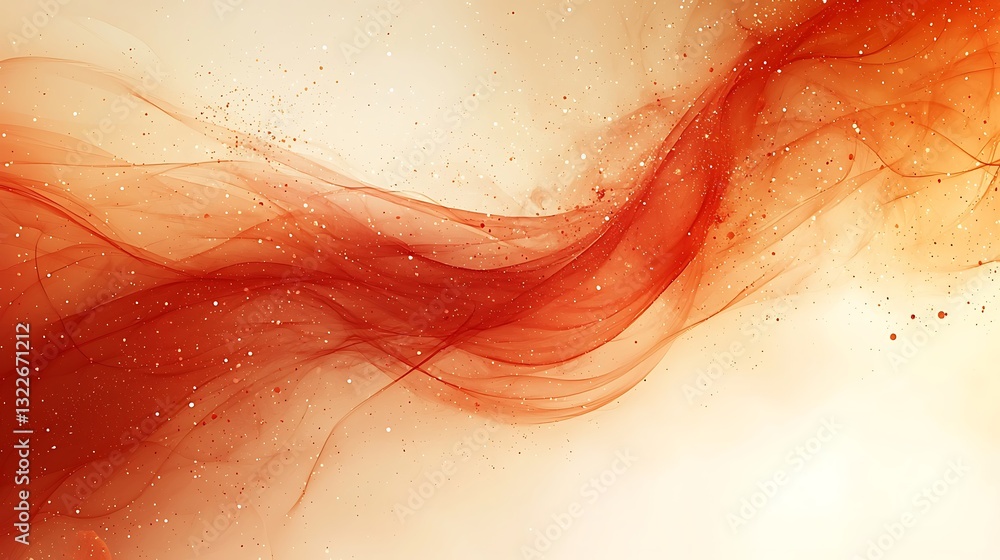 Poster red and orange abstract flowing lines with scattered particles