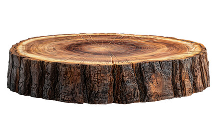 Natural Round Wooden Tree Slice and Trunk Stump Showcasing Unique Grain Patterns isolated on transparent background 