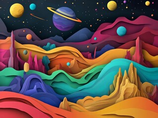 Colorful paper art style illustration of space exploration. - ai