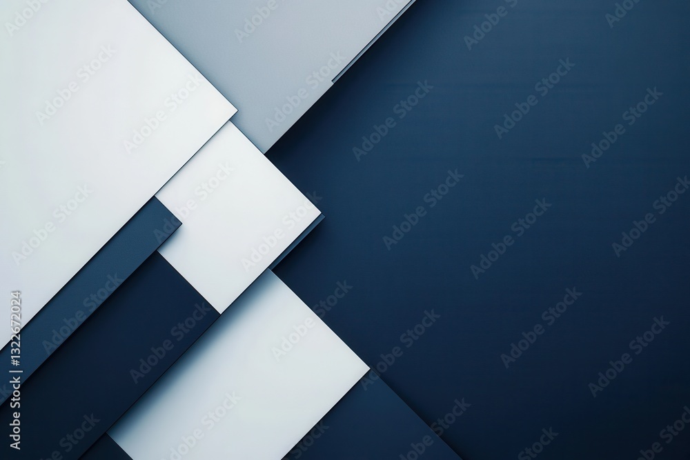 Fototapete Structured geometric background with angular shapes in navy blue, gray, and white symbolizing stability and modernity