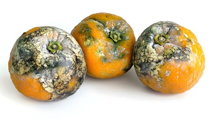 Moldy unhealthy tangerine or mandarin fruits