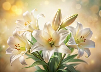 Fototapeta premium Vintage Easter Lily Flowers: Spring Floral Clip Art for Seasonal Decor