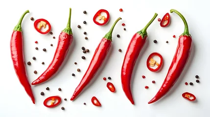 Gardinen Hot chili pepper whole and slices isolated © Photo Dogg