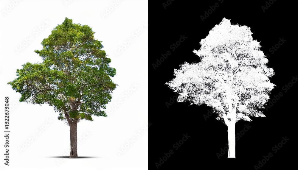 Poster isolated tree on transparent background with clipping path and alpha channel, radiating tranquility 