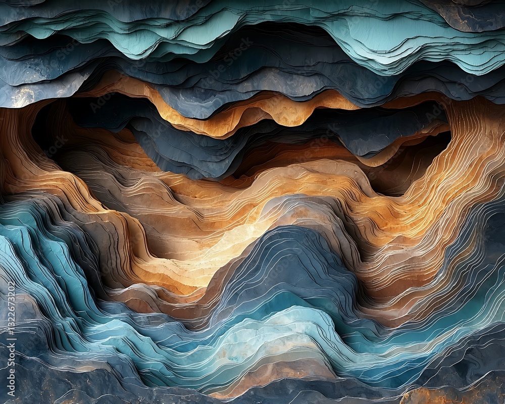 Poster an abstract colorful landscape with layered shapes and textures