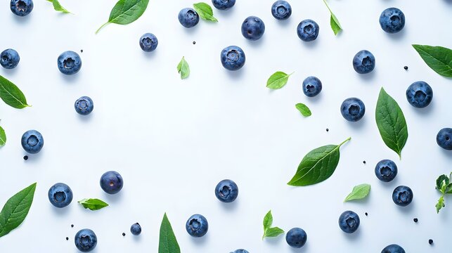 Fresh blueberries with bluberry leaves isolated