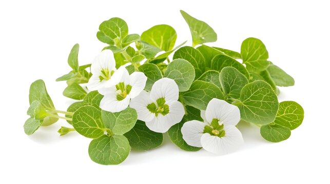 fresh brahmi leaves and flowers isolated