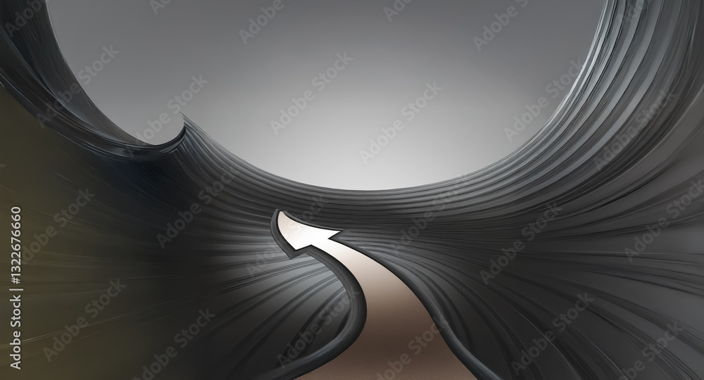 Poster a golden path with a white arrow points forward, inviting viewers on a journey through swirling grey