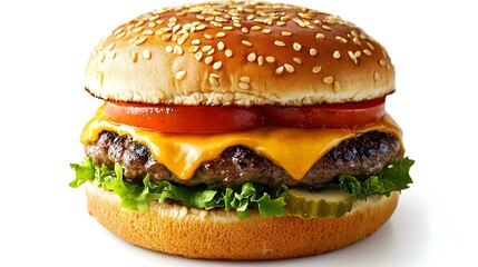 Homemade plain cheeseburger on white background
