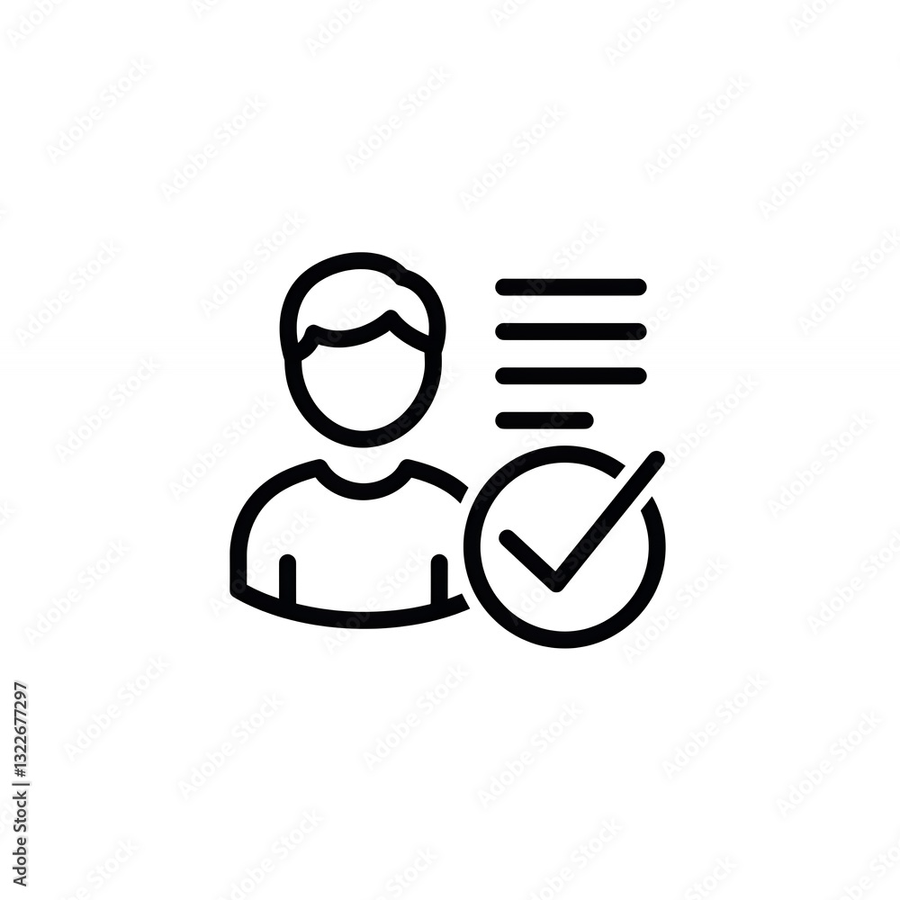 Poster user profile with document and check mark approval confirmation icon