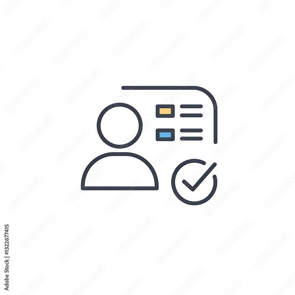 Poster profile verification icon with tick symbol and list checkmarks