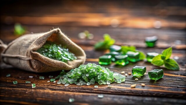 Wet Nasvay Granules and Snus Pouch on Brown Background - Tilt-Shift Photography