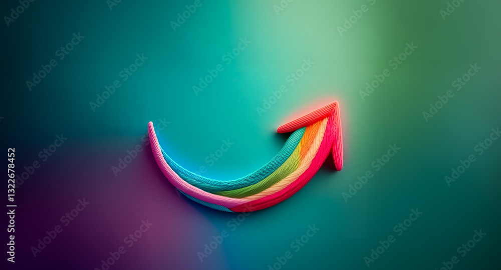 Poster upward-pointing rainbow arrow on a blurred vibrant backdrop. symbol of growth and progress, enhanced