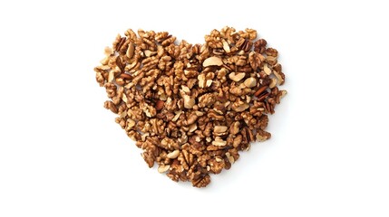 ハート型に並べられたクルミ、白い背景に分離