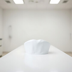 A close-up shot of a pristine white nurse hat placed neatly on a soft hospital bed, with smooth, calm colors in the background 