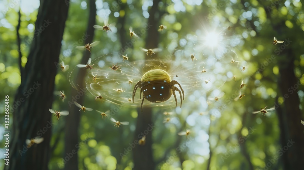 Poster an ai-powered pest control drone identifying and targeting harmful insects without chemicals.