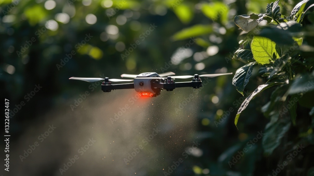 Poster an ai-powered pest control drone identifying and targeting harmful insects without chemicals.