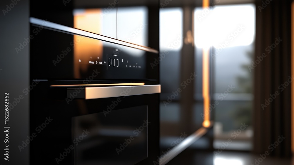 Poster an ai-powered smart oven with a digital touchscreen, automatically adjusting cooking times and tempe