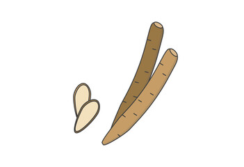 ごぼう, 根菜, 野菜, 食材, 料理, 和食, ヘルシー, 健康, ベジタブル, 自然, オーガニック, 素材, 農産物, 日本食, 伝統食材, 食物繊維, スーパーフード, ダイエット, 美容, 栄養, 収穫, 土付き, スーパー, 八百屋, イラスト, 食べ物, カット野菜, 生野菜, 冬野菜, 根菜類, 炒め物, 煮物, きんぴらごぼう, 煮込み料理, サラダ, 野菜スティック, ベクター