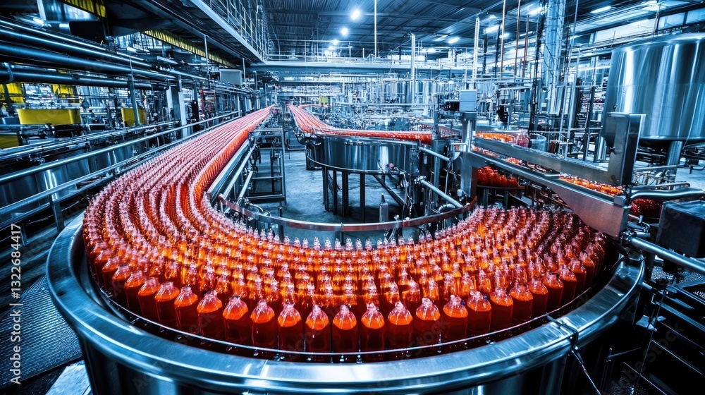 Poster a high-tech food processing plant with smart automation, ensuring quality control and precision in p