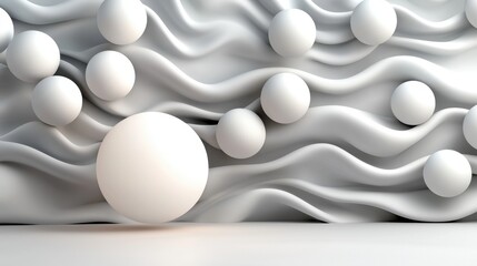 A series of volumetric balls cast in shadows, with one side illuminated in white, creating a contrasted and dynamic abstract geometric background in a 3D rendered image.