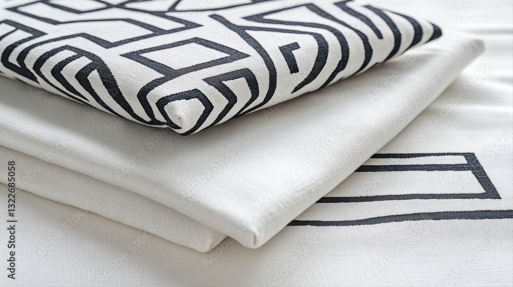Poster stylish stack of pillows featuring monochrome geometric patterns on smooth fabric for a modern and e