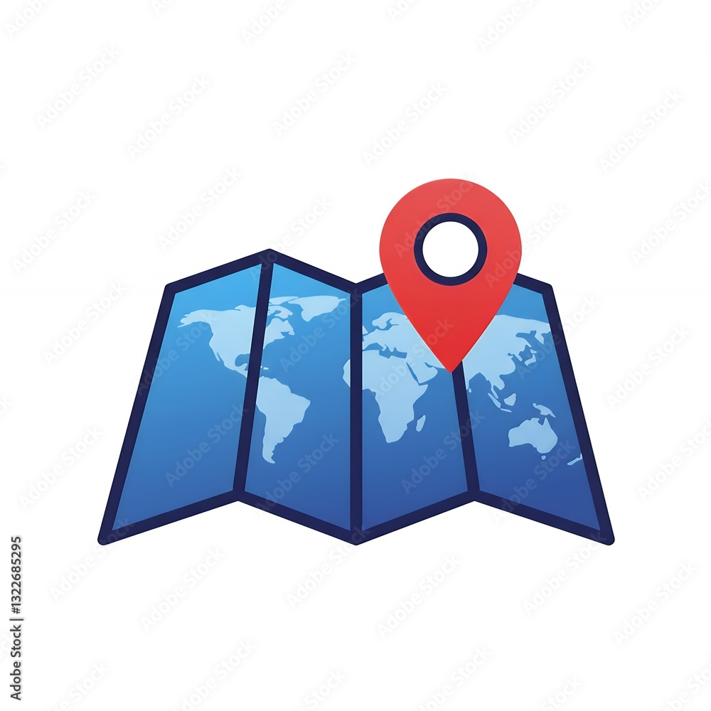 Poster pointing location on folded world map indicating global journey