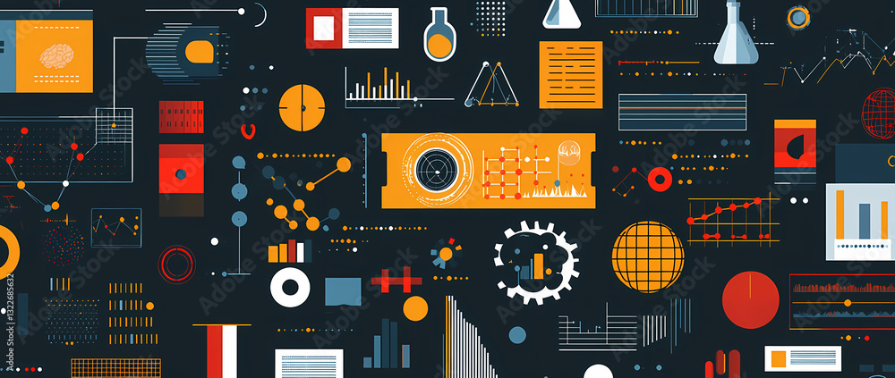 Poster the pulse of innovation: a vibrant tableau of science and technology elements. this striking image p
