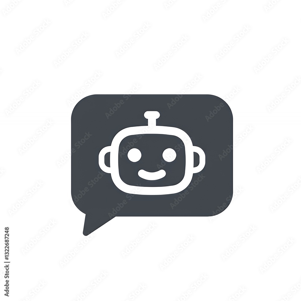 Poster robot head icon inside speech bubble chat support symbol