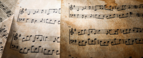 Old music sheets, closeup