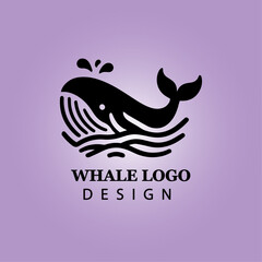 Whale Vector Logo Design with Splashing Water Waves for Branding, Business, Company Identity, Creative Icon, Modern Ocean Marine Concept, Black and White Art

