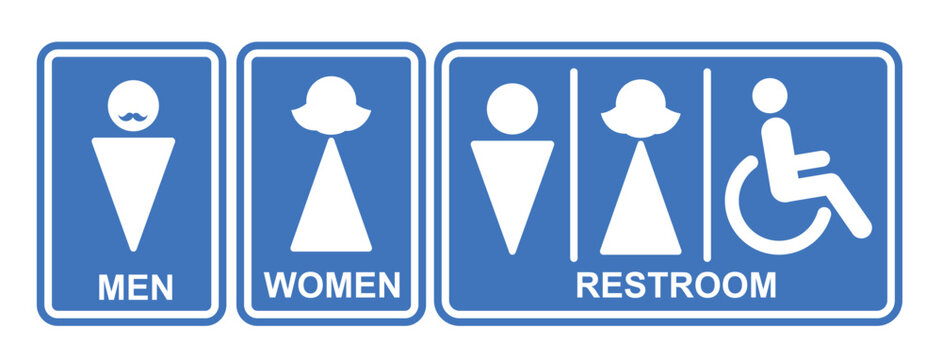Restroom sign icon clipart set. Toilet bathroom signages clip art for men, women, pwd and wc privies pictogram public and private symbol vector illustration.
