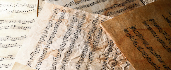 Old music sheets on table
